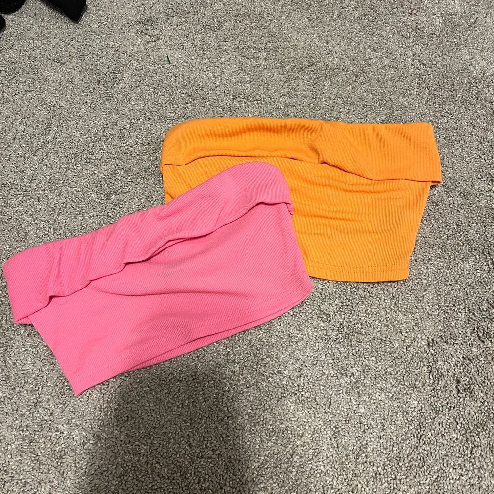 Pink and orange strapless tops